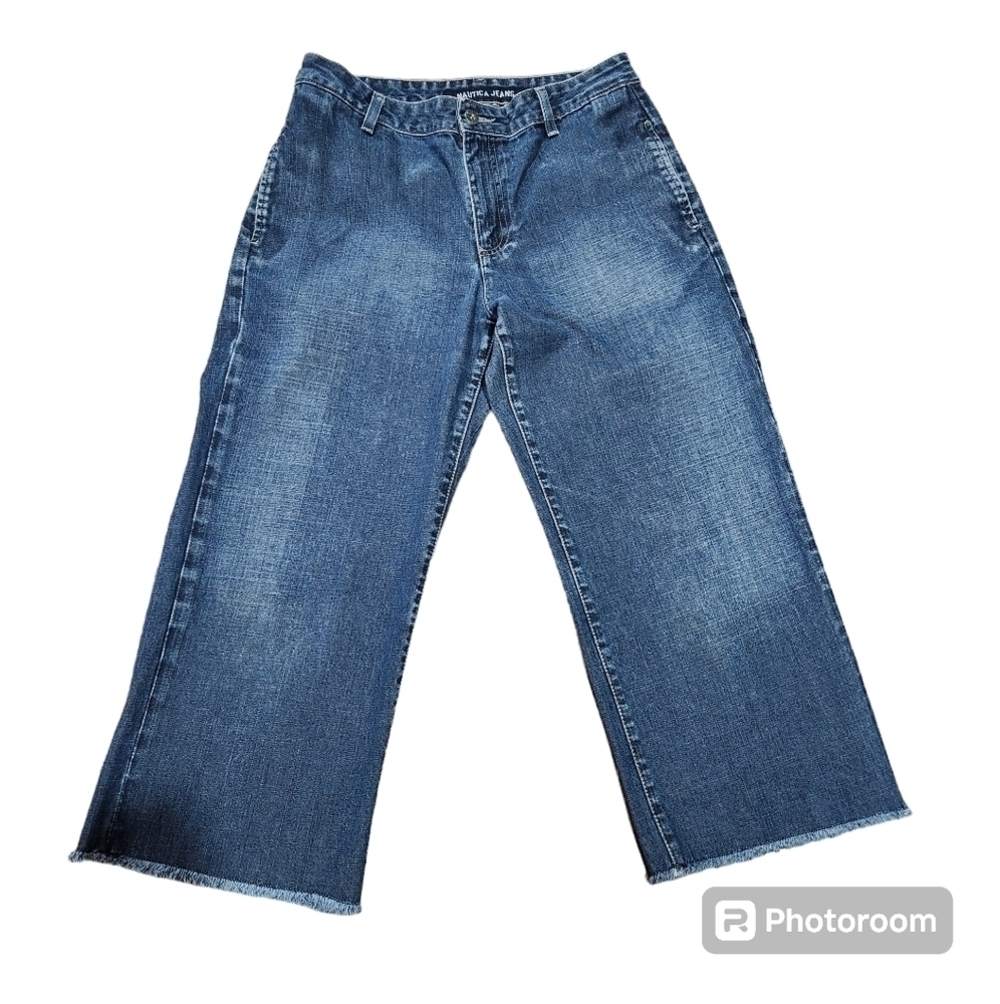 Nautica Womens Aged Wash Denim Cropped Pants W/ Fray Size 8